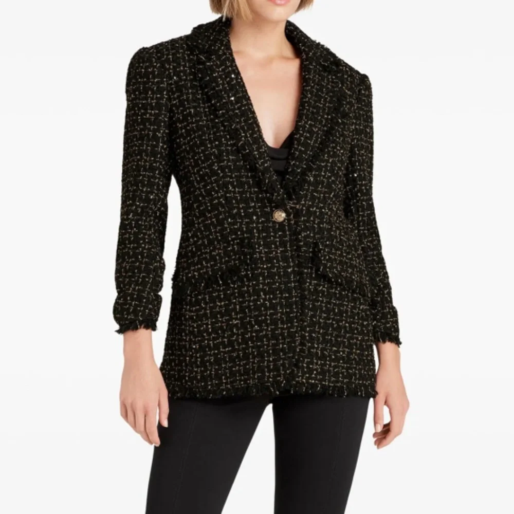 Cinq a Sept Khloe Tweed Blazer Multi Colored Heart Buttons Size 6 - Picture 1 of 15